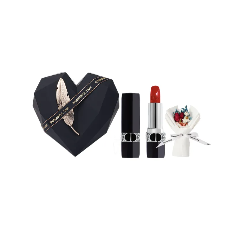 Dior/迪奥 烈艳蓝金 全新经典口红 缎光999+花束砰然心动黑曜礼盒
